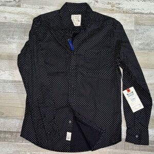 Black & White Polka Dot Collared Button Down Stretch Blouse - Size Small